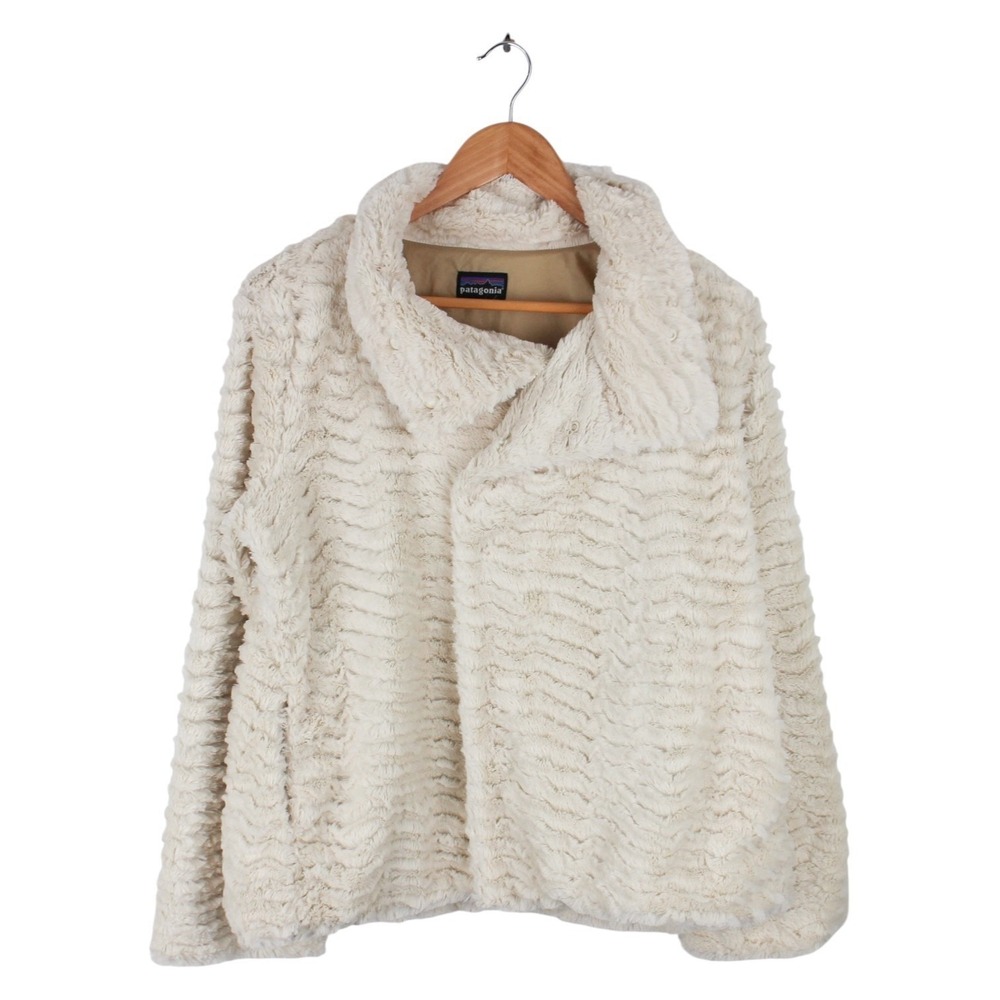 Patagonia Pelage Faux Fur Fleece Jacket Cream Snap Front Women's Large